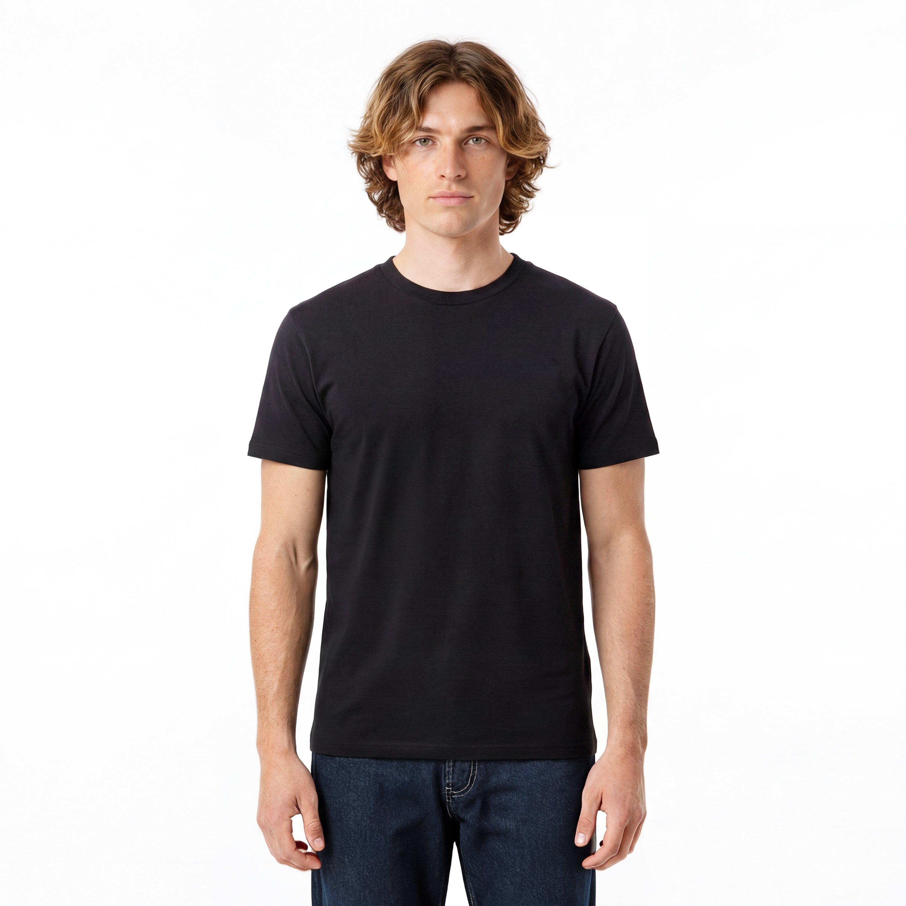 L/AB c/o Off-White Men's Horizontal Chest Logo Slim Crew Undershirt (3 Pack) - Black - BLACK